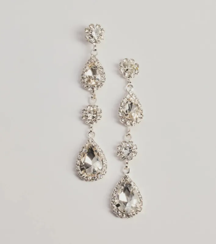 Gleaming Twinkle Rhinestone Teardrop Linear Earrings sold by Windsor