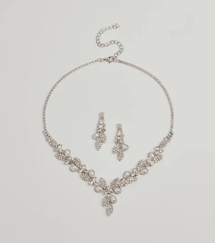 Time To Shine Faux Pearl And Teardrop Rhinestone Necklace Set sold by Windsor