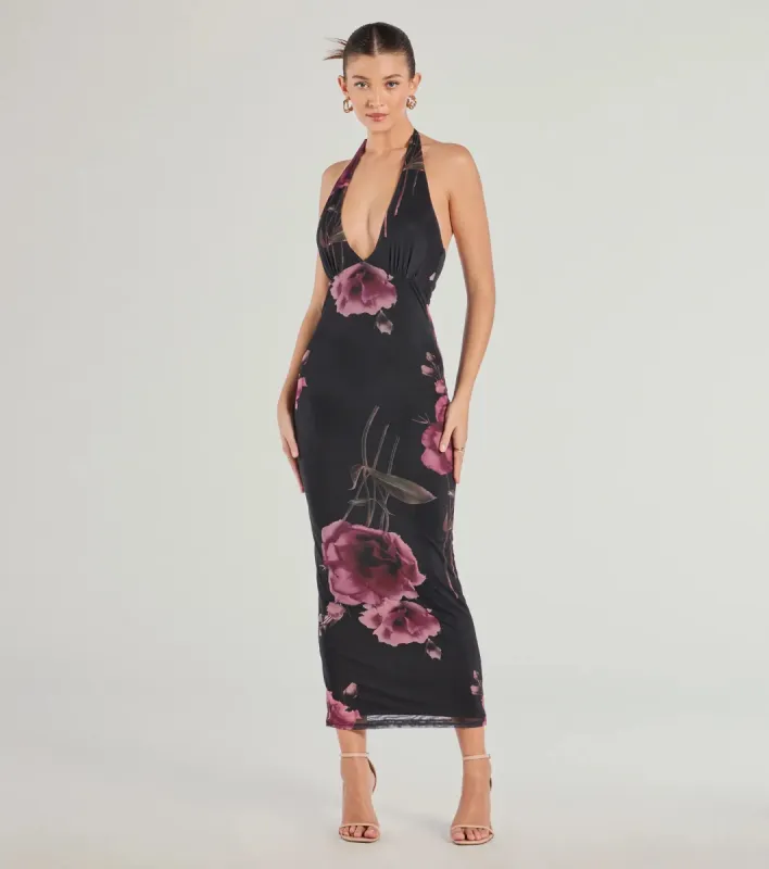 Radiant Blooms Floral Halter Maxi Dress sold by Windsor