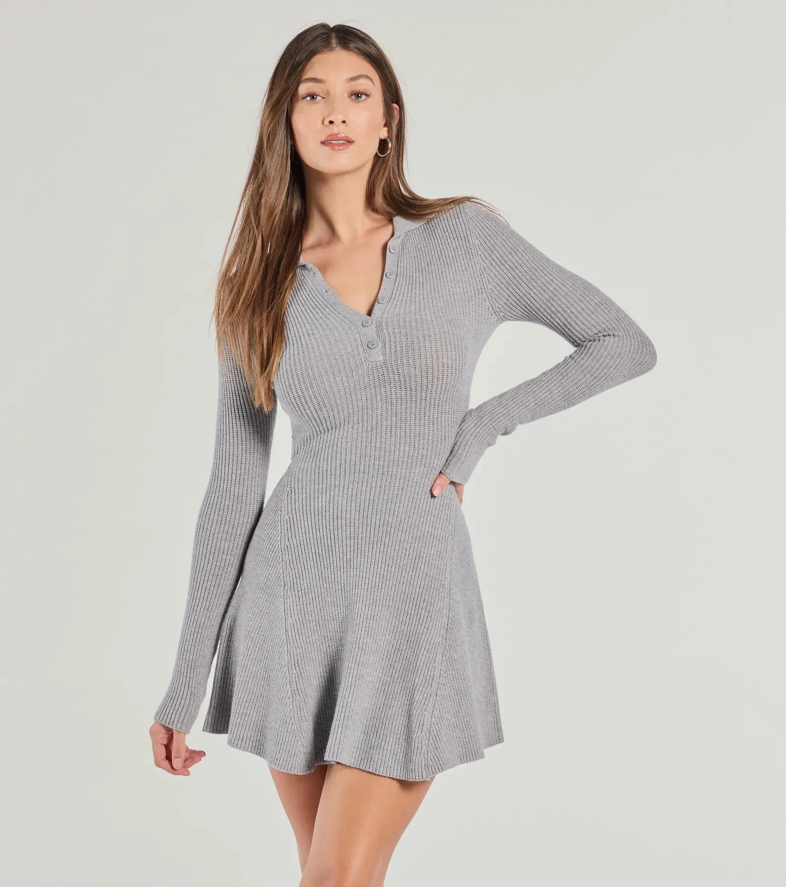 Cozy Prep Collared Long Sleeve Knit Skater Dress sold by Windsor