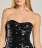 Party Queen Sequin Strapless Bubble Hem Skater Dress sold by Windsor