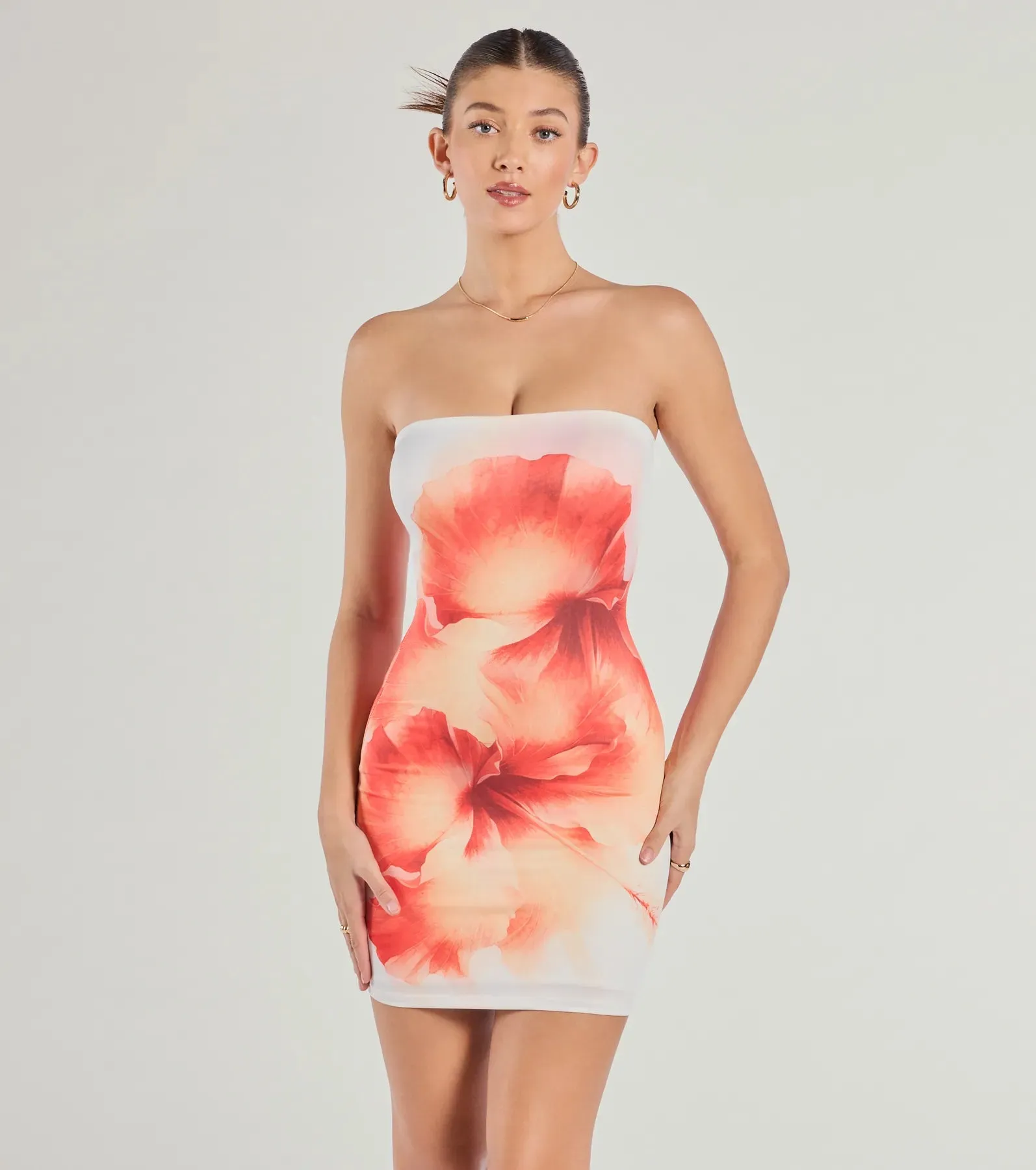 Bold Vibe Floral Print Strapless Bodycon Mini Dress sold by Windsor