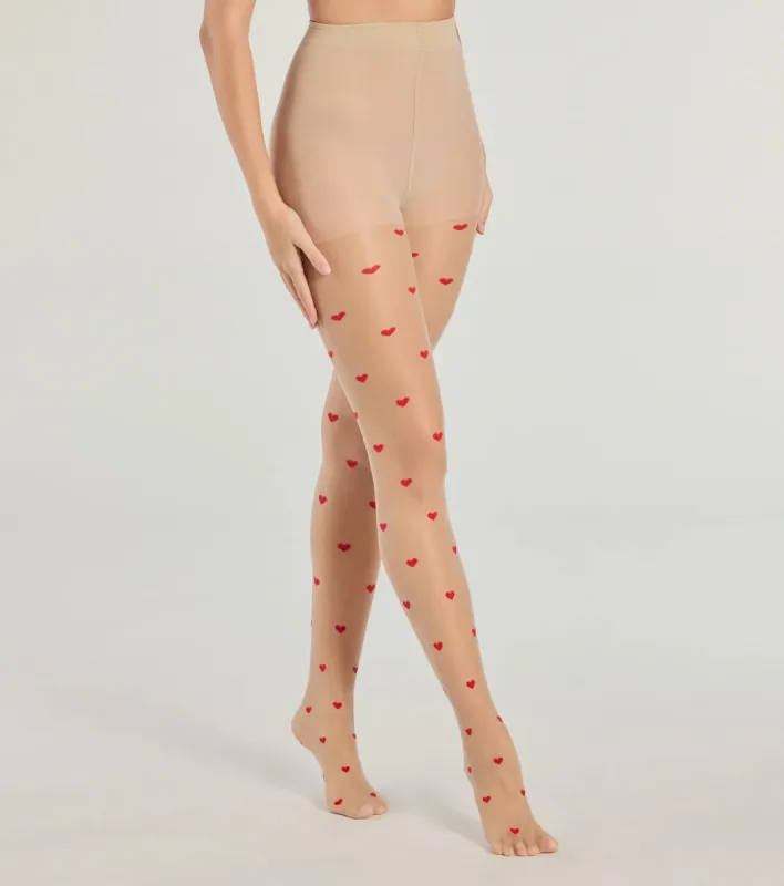 Sweet Glam Flocked Heart Sheer High Waist Tights sold by Windsor