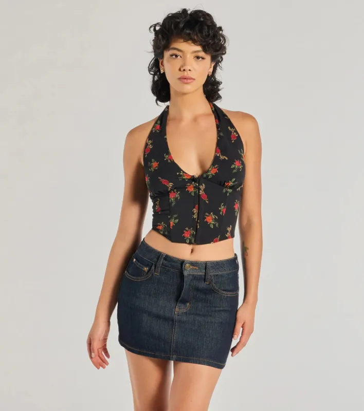Charming Ditsy Rose Lace-Up Halter Corset Top sold by Windsor