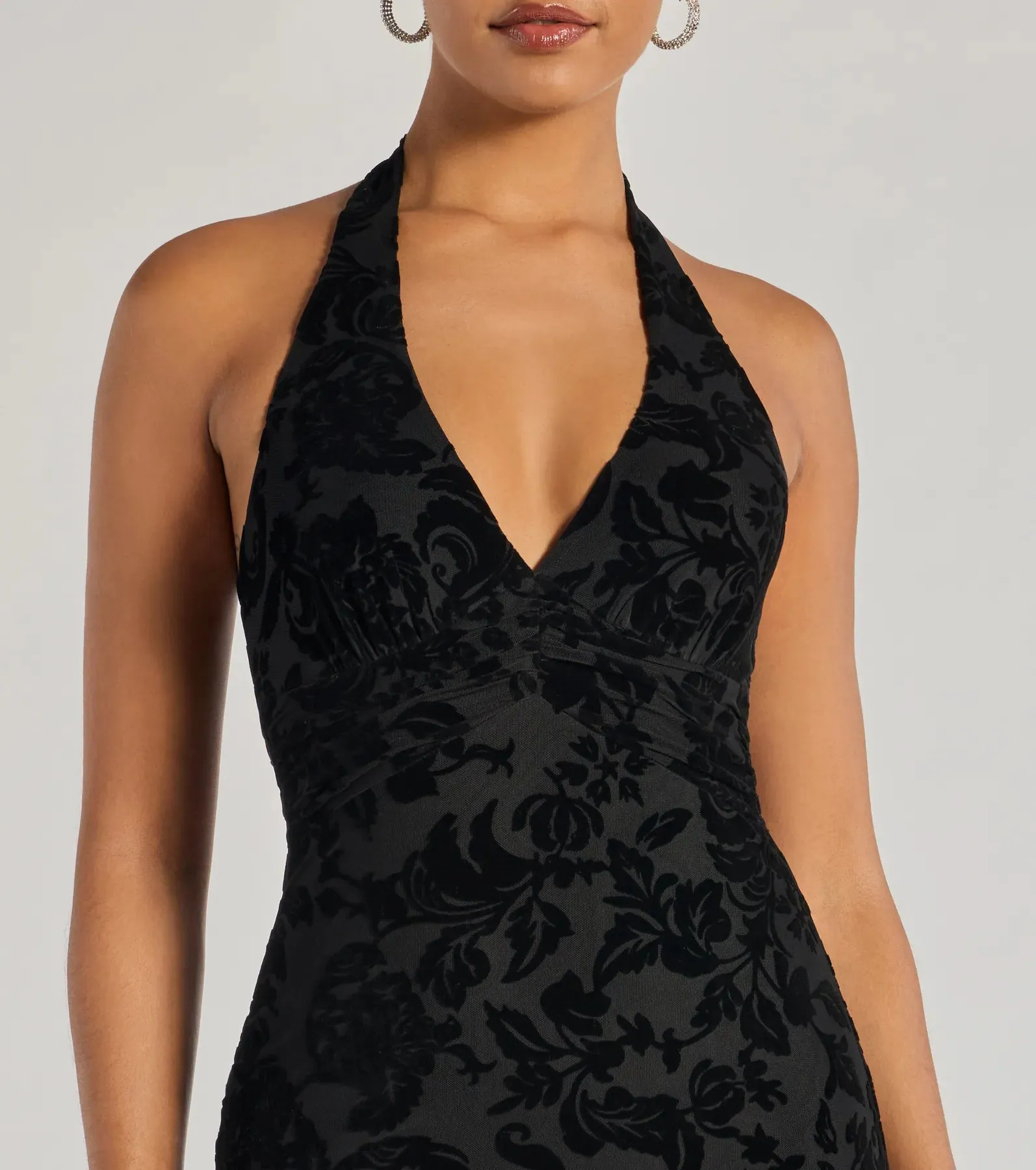 Refined Charm Flocked Velvet Halter Midi Dress sold by Windsor product image thumbnail 3