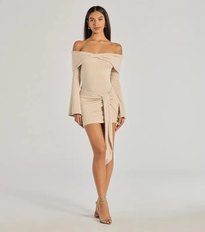 Flirty Twist Off-The-Shoulder Soft Knit Mini Dress sold by Windsor