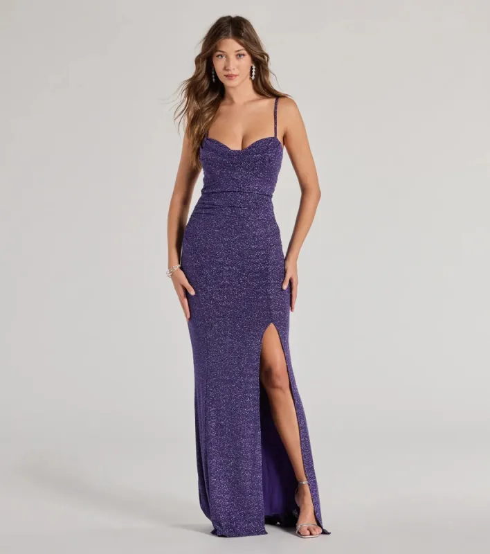 Analeah High-Slit Glitter Mermaid Dress sold by Windsor