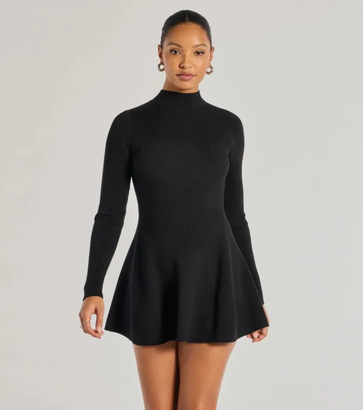 Cute And Cozy Mock Neck Knit Skater Dress sold by Windsor