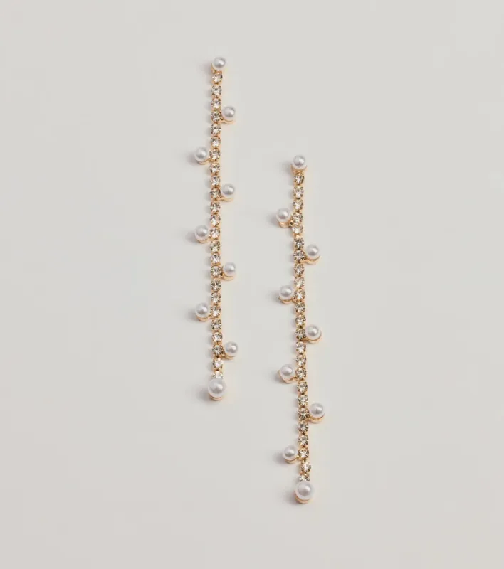Sparkling Elegance Faux Pearl And Rhinestone Linear Earrings sold by Windsor