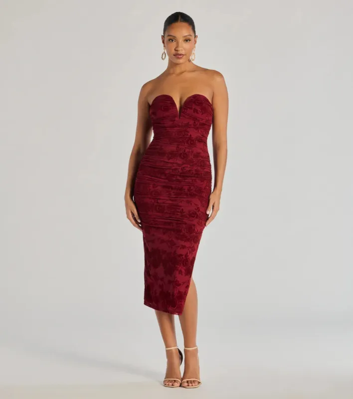 Destiny Strapless Velvet Mesh Midi Dress sold by Windsor