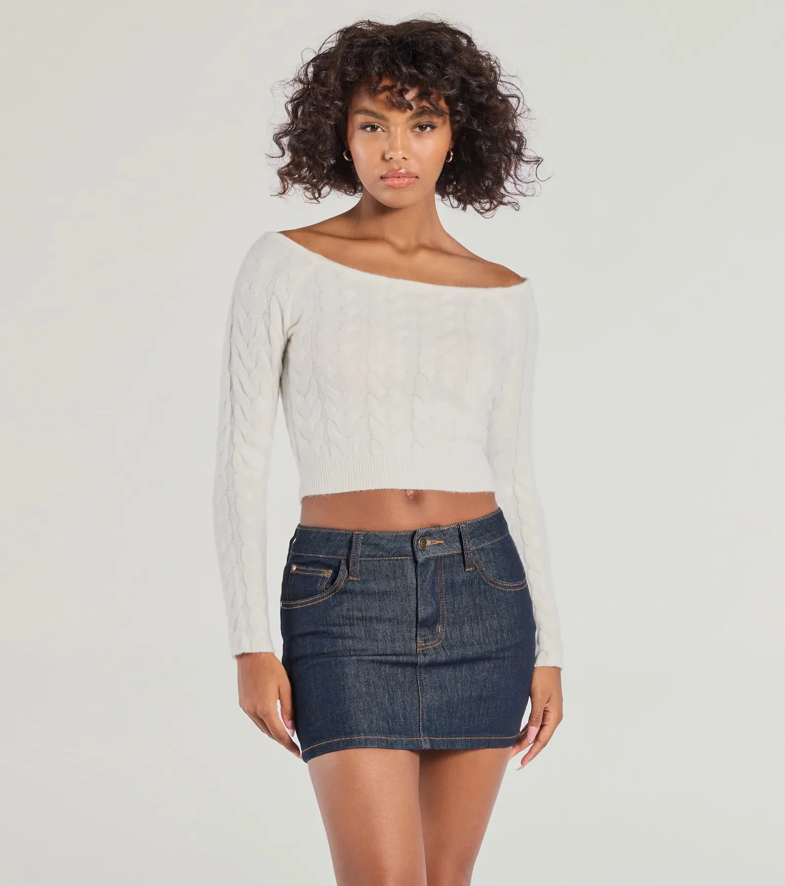 Cozy Cutie Off-The-Shoulder Cable Knit Top sold by Windsor product image thumbnail 5