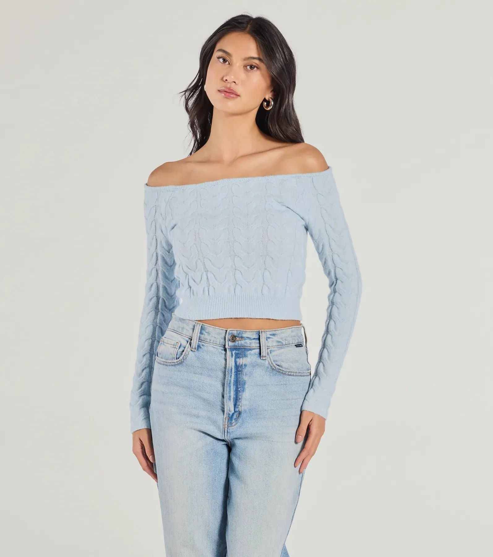 Cozy Cutie Off-The-Shoulder Cable Knit Top sold by Windsor