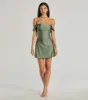 Classics Lover Off-The-Shoulder Satin A-Line Mini Dress sold by Windsor