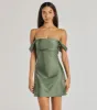 Classics Lover Off-The-Shoulder Satin A-Line Mini Dress sold by Windsor