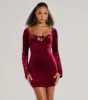 Season Of Splendor Long Sleeve Velvet Mini Dress sold by Windsor