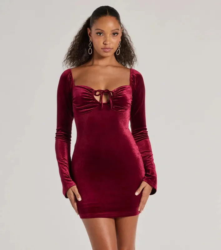 Season Of Splendor Long Sleeve Velvet Mini Dress sold by Windsor