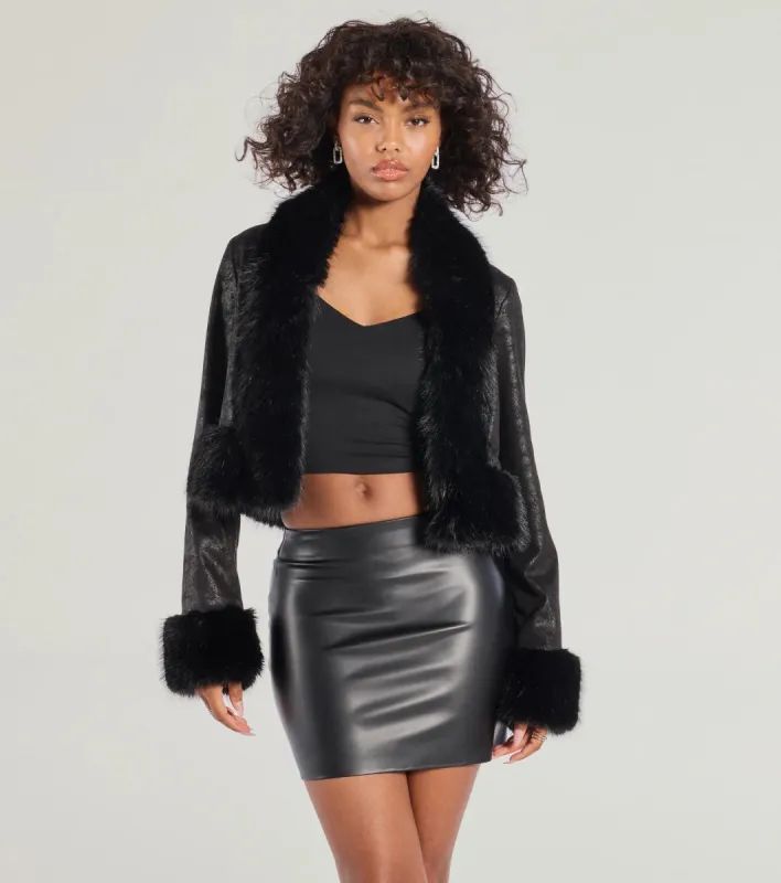 Diva Status Faux Fur Trim Crop Jacket sold by Windsor