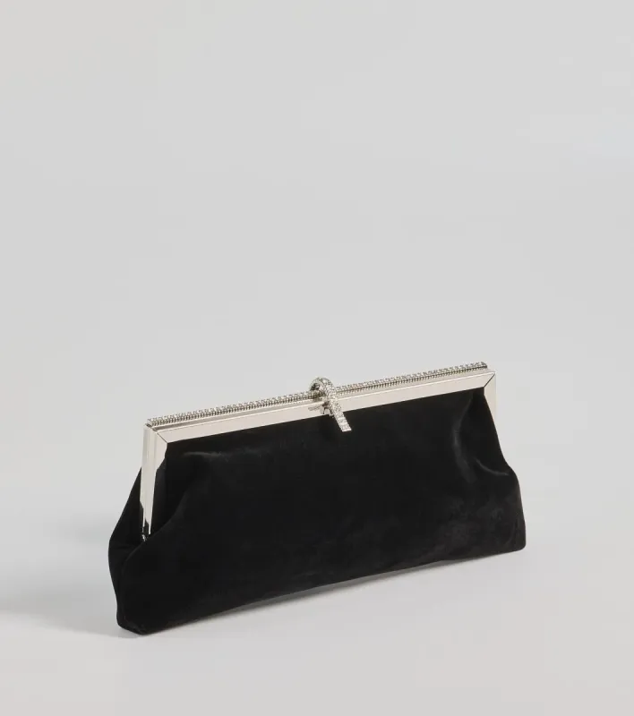Luxurious Rhinestone Trim Velvet Clutch Bag sold by Windsor