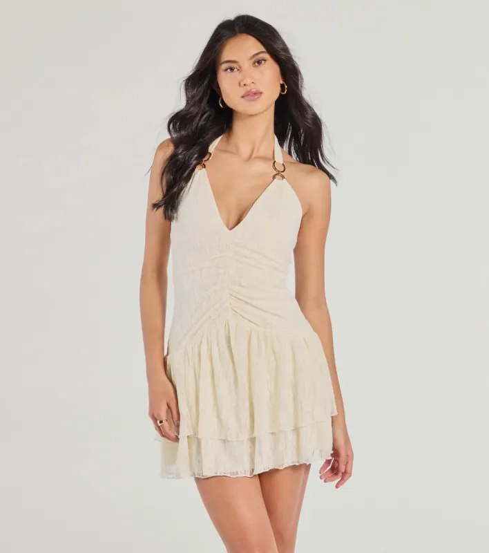 Flirtatious Scene Halter Lace Skater Dress sold by Windsor