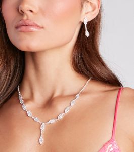 Dripping In Elegance Rhinestone Necklace And Earrings Set sold by Windsor