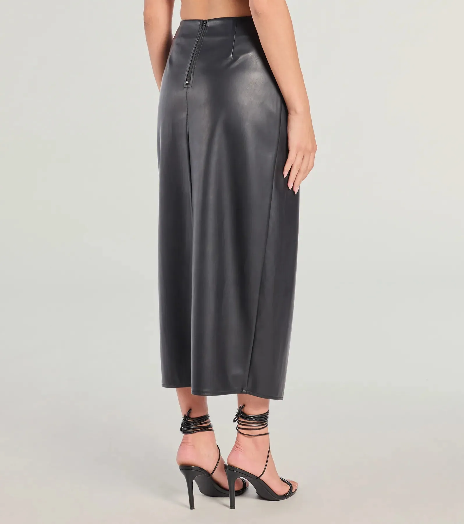 Sleek Ambition Faux Leather Wrap Midi Skirt sold by Windsor product image thumbnail 2