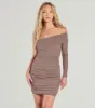 Glimmer Nights Off-The-Shoulder Glitter Mini Dress sold by Windsor
