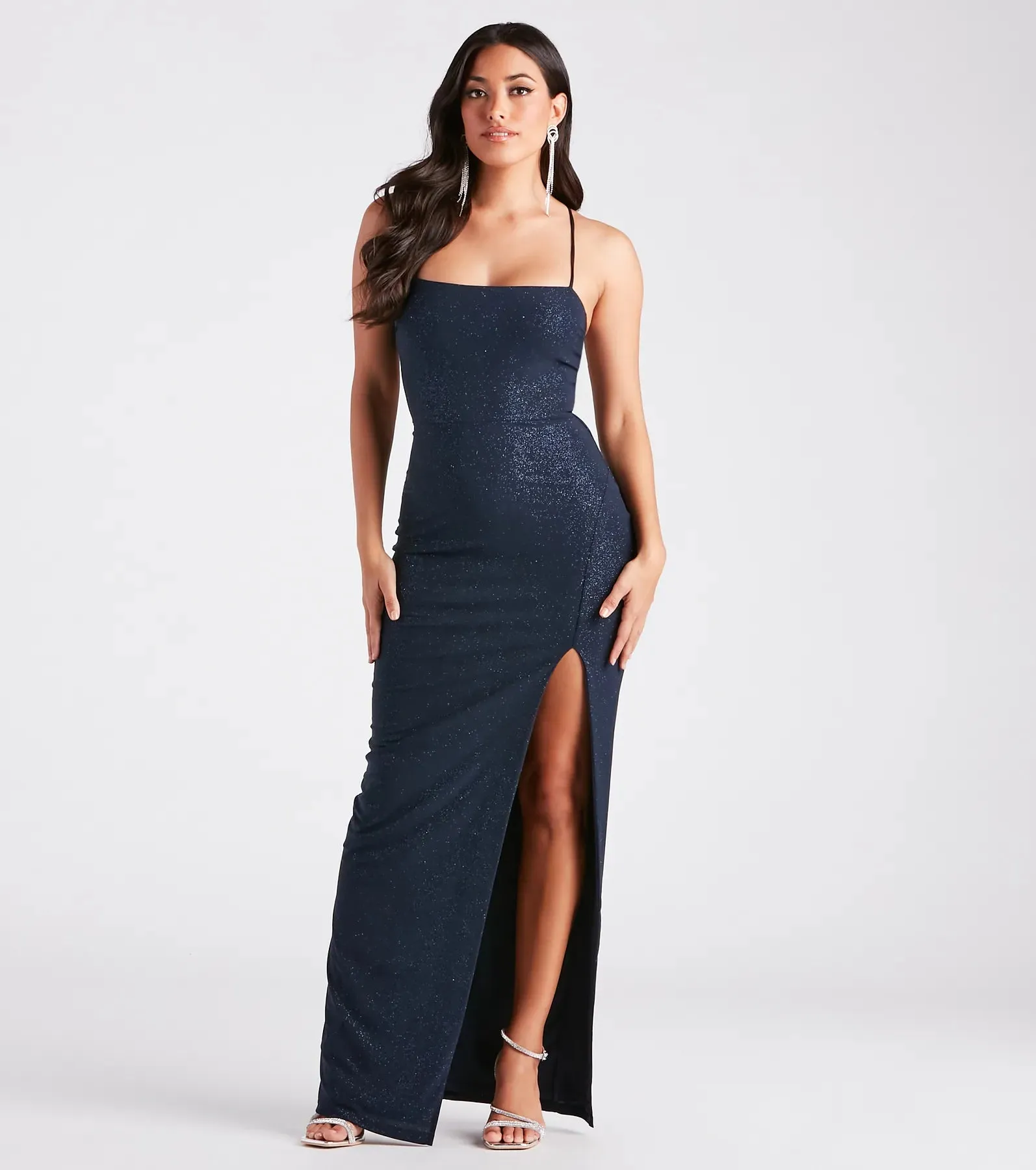 Mikayla Formal Glitter Lace-Up Long Dress sold by Windsor product image thumbnail 2