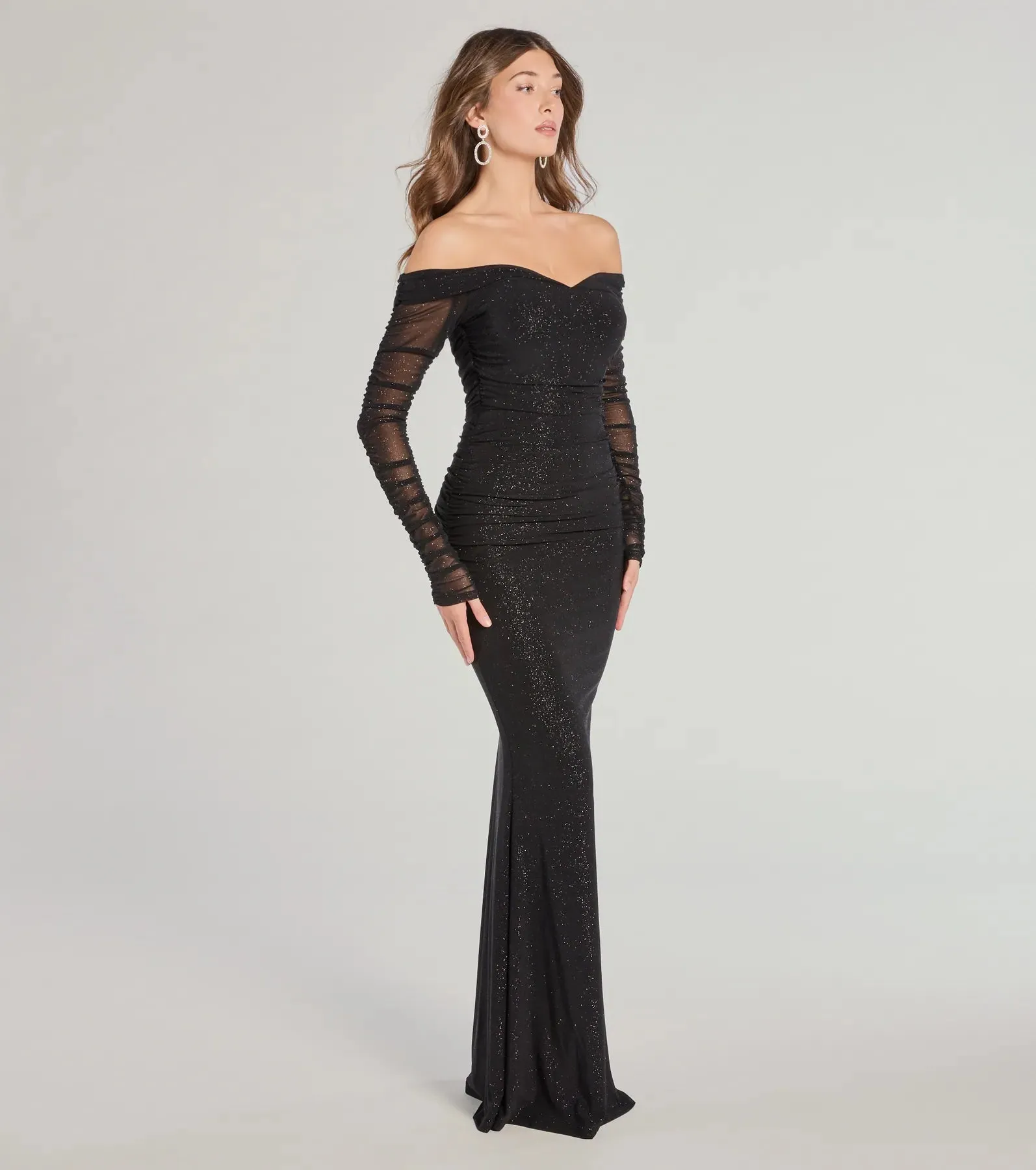 Victoria Off-The-Shoulder Glitter Mermaid Formal Dress sold by Windsor product image thumbnail 4