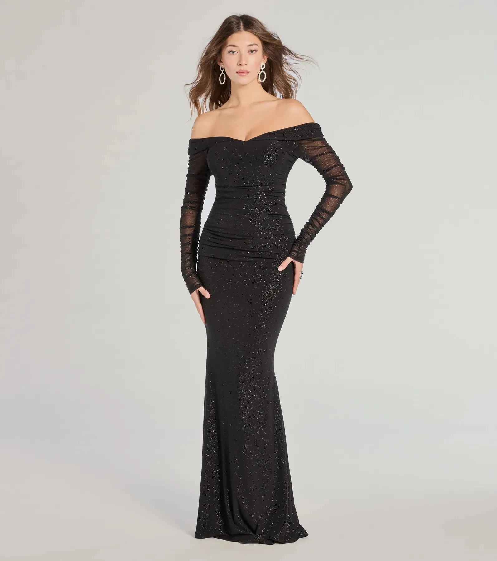 Victoria Off-The-Shoulder Glitter Mermaid Formal Dress sold by Windsor