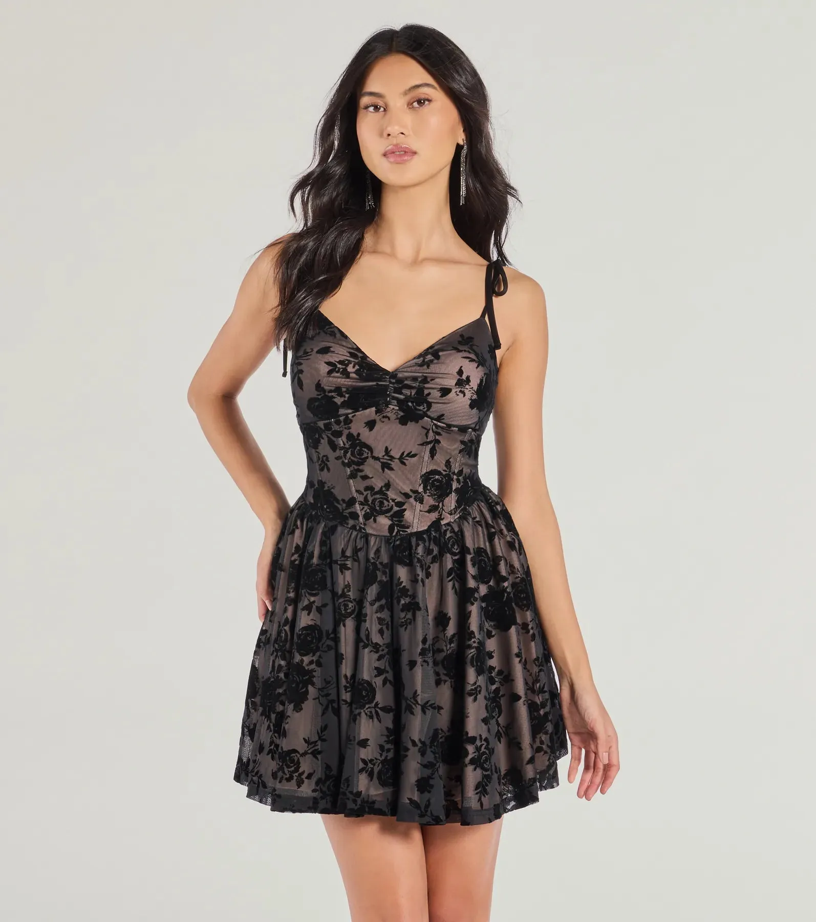 Decadent Beauty Flocked Floral Velvet Skater Dress sold by Windsor