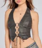 Lace Me Up Faux Leather Halter Crop Top sold by Windsor