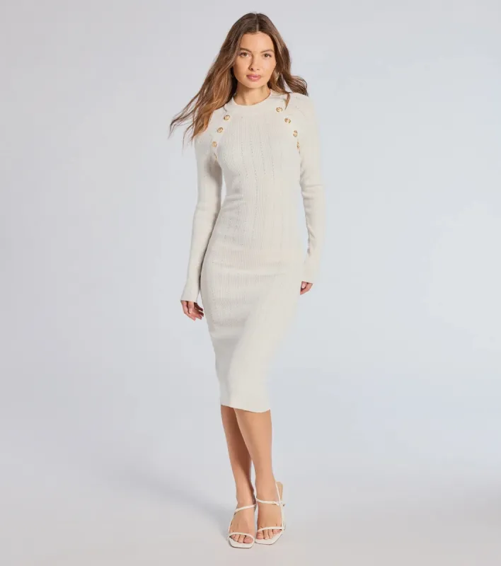 Cute As A Button Mock Neck Knit Midi Dress sold by Windsor