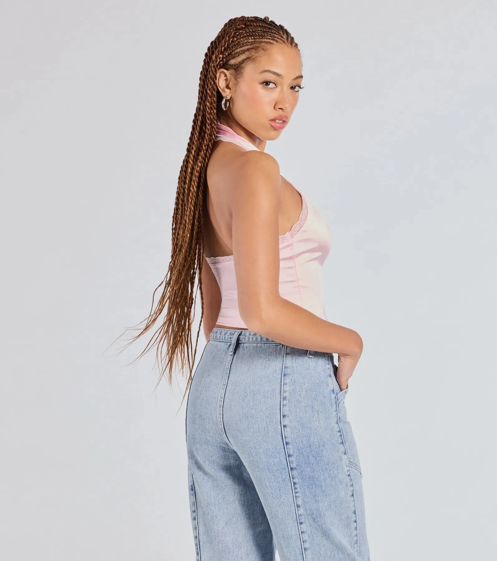 Lace Be Real Halter Satin Crop Top sold by Windsor product image thumbnail 2