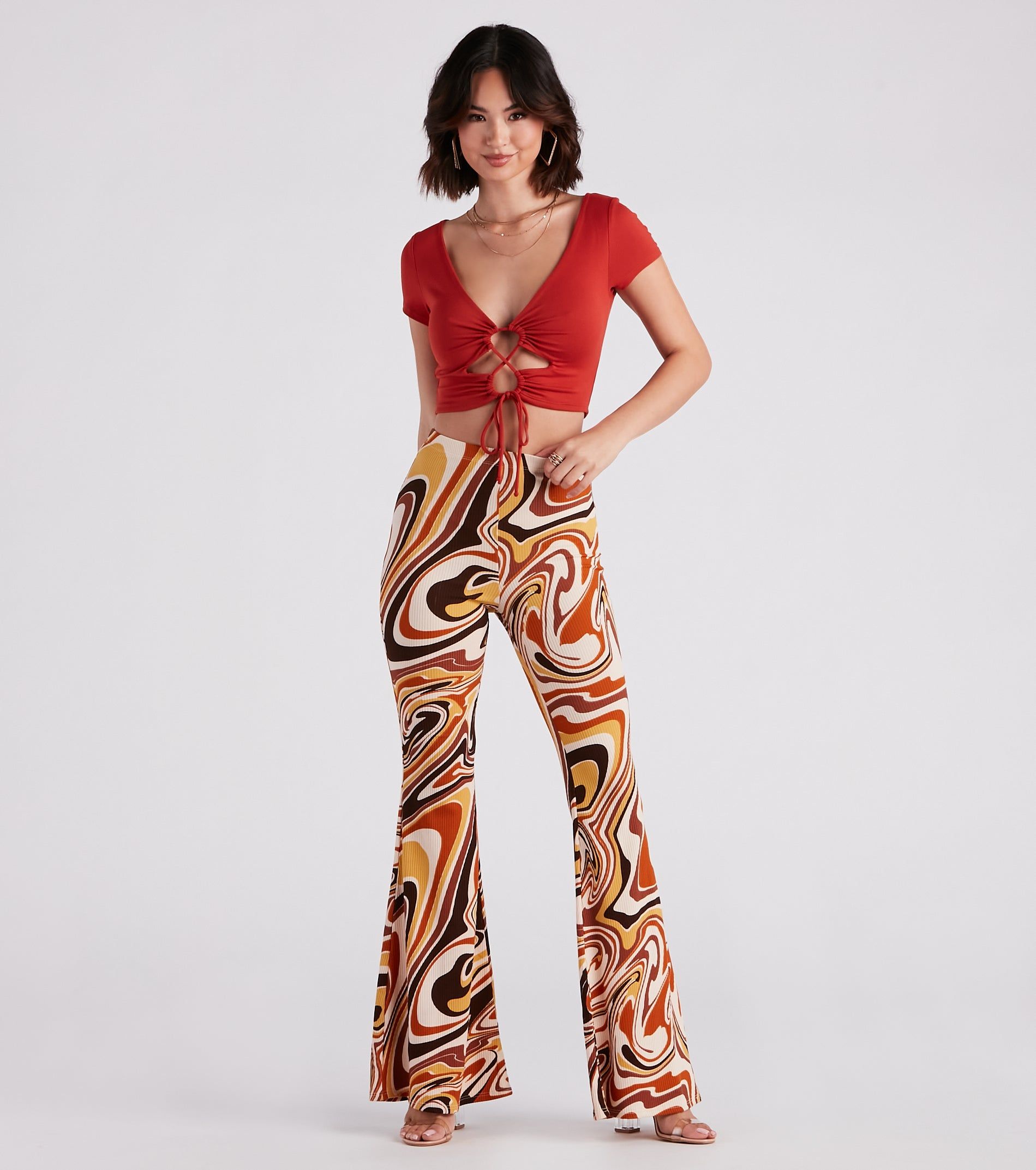 Totally Retro Swirl Print Flare Pants sold by Windsor