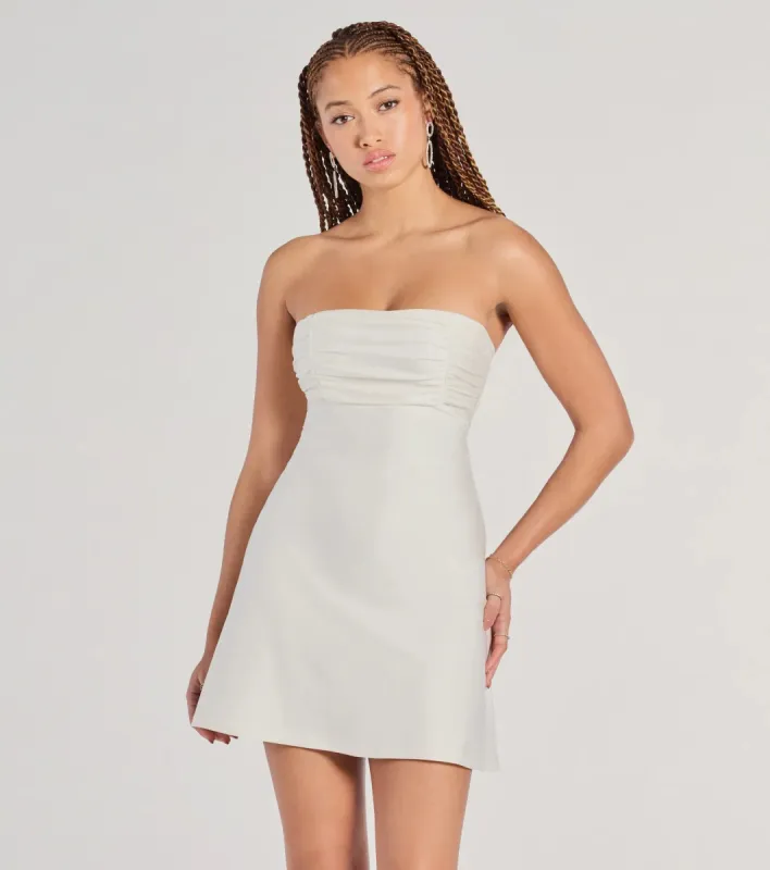 Chic Amore Strapless Pleated Satin A-Line Mini Dress sold by Windsor