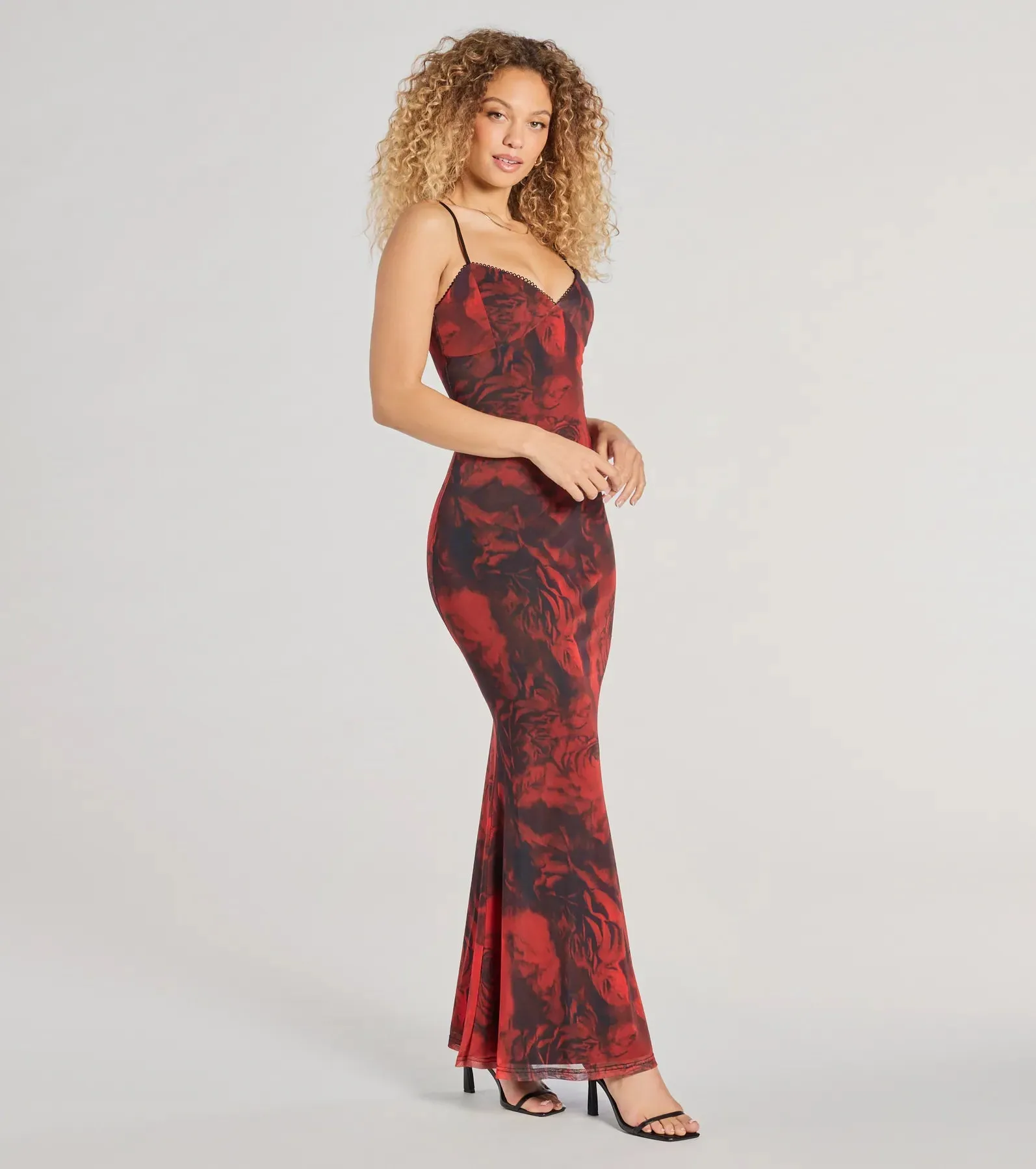 Dreamy Vibes V-Neck Floral Mesh Maxi Dress sold by Windsor product image thumbnail 4