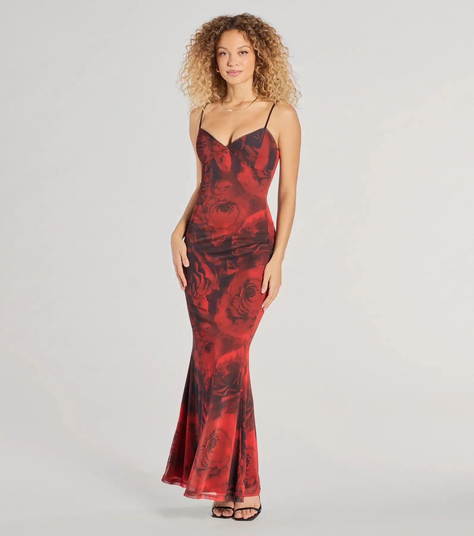 Dreamy Vibes V-Neck Floral Mesh Maxi Dress sold by Windsor