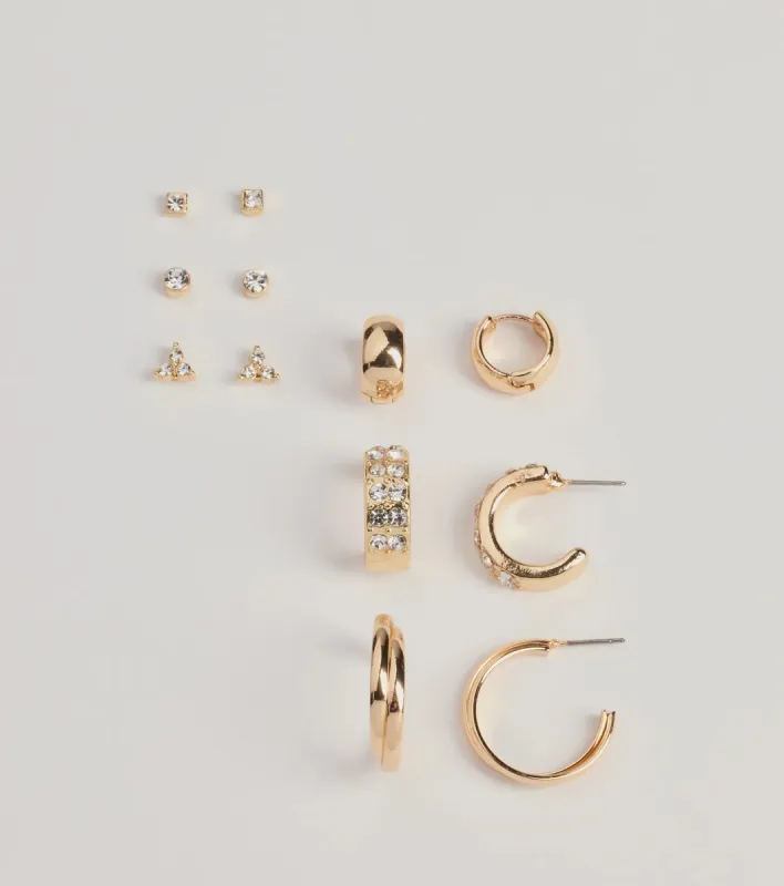 Trendy Sparkle Stud And Hoop Earrings Set sold by Windsor