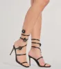 Shiny Chic Beaded Flower Spiral Strap Stiletto Heels sold by Windsor