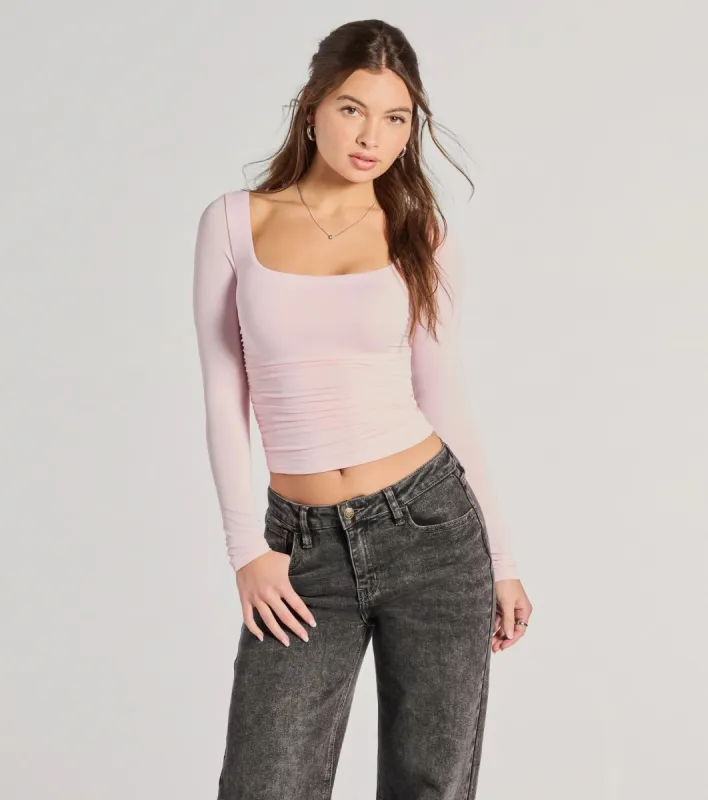 Elevated And Cute Long Sleeve Ruched Crop Top sold by Windsor