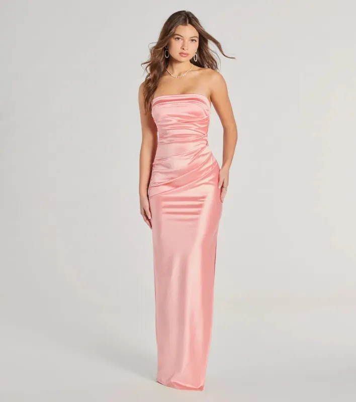 Brianna Strapless Satin Slim Formal Dress sold by Windsor