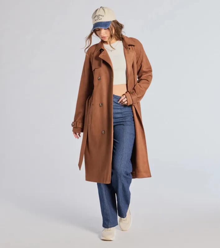 City In Style Belted Faux Suede Trench Coat sold by Windsor