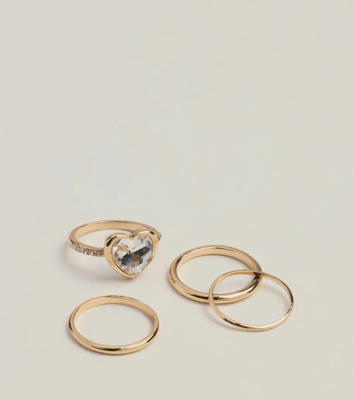 Stole My Heart Rhinestone Four-Pack Ring Set sold by Windsor