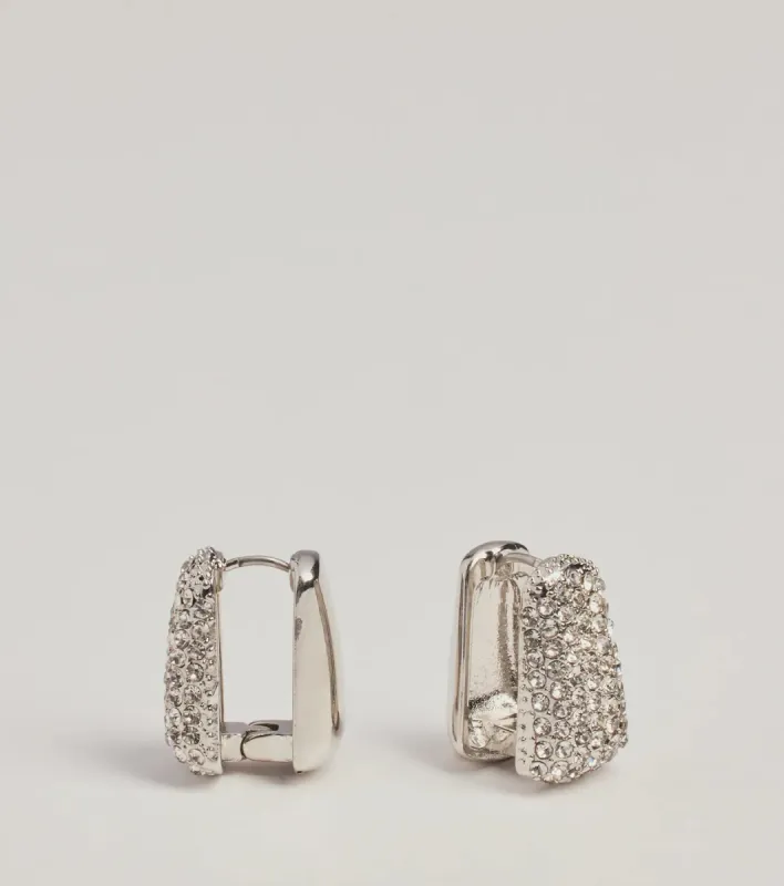 Glamour All The Time Rhinestone Huggie Earrings sold by Windsor