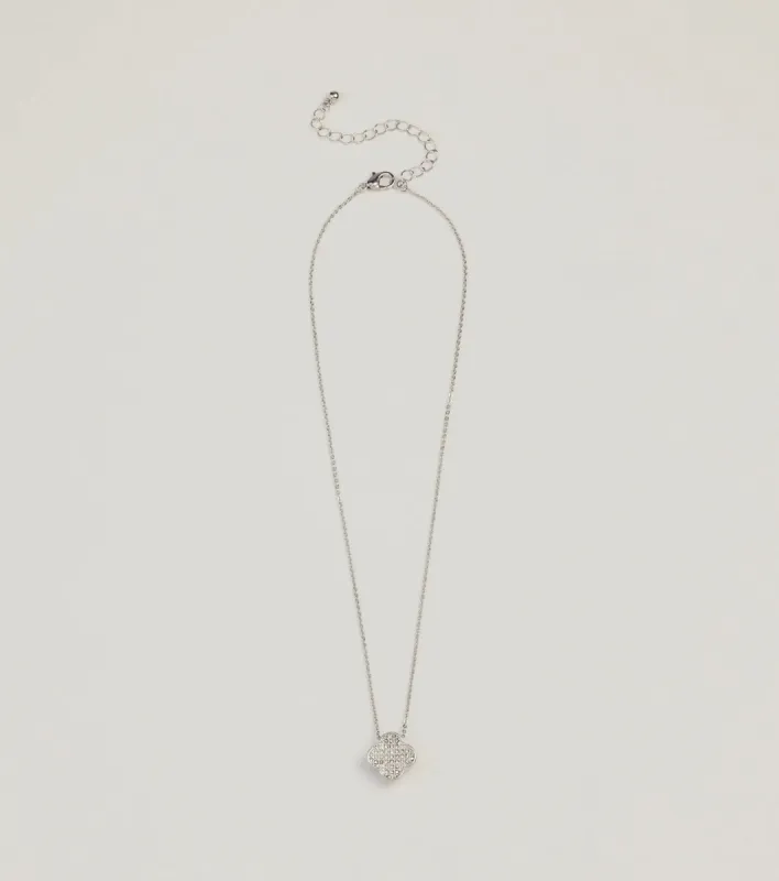 Just Your Luck Rhinestone Clover Charm Necklace sold by Windsor