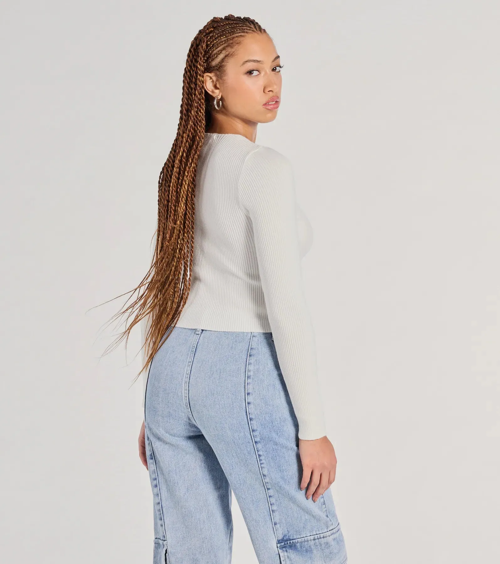 Made The Cutout Long Sleeve Sweater Crop Top sold by Windsor product image thumbnail 2