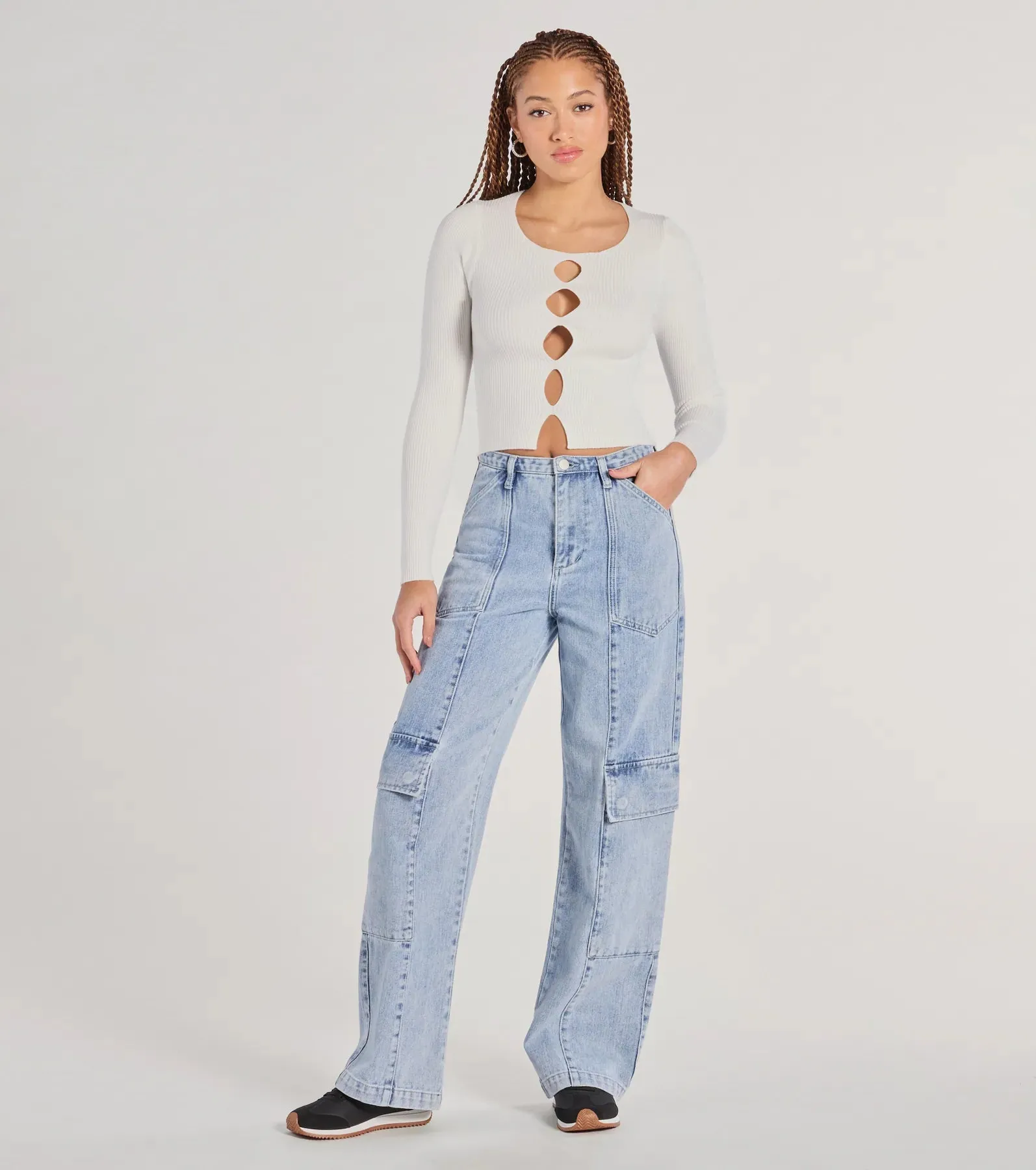 Made The Cutout Long Sleeve Sweater Crop Top sold by Windsor product image thumbnail 3