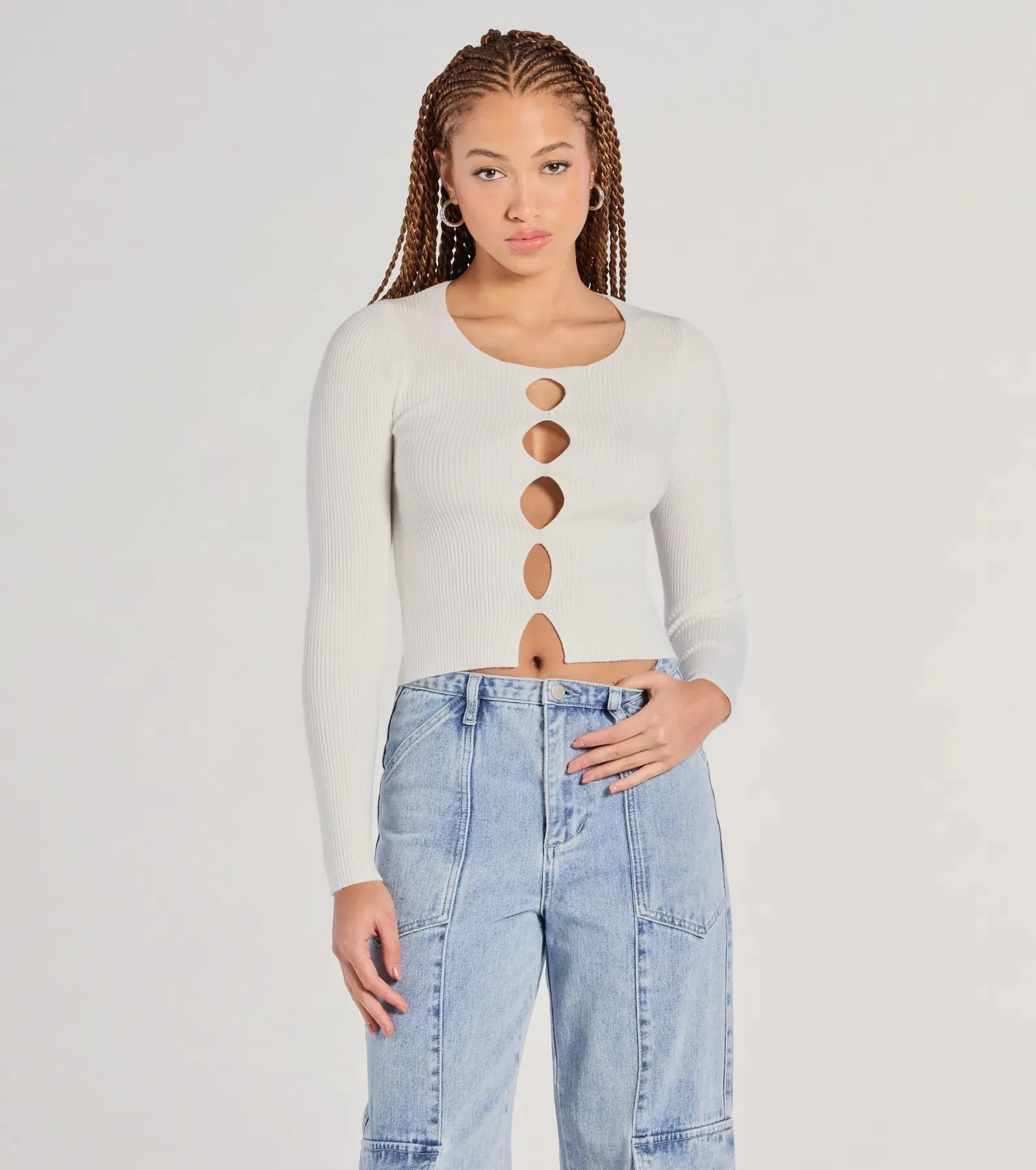 Made The Cutout Long Sleeve Sweater Crop Top sold by Windsor