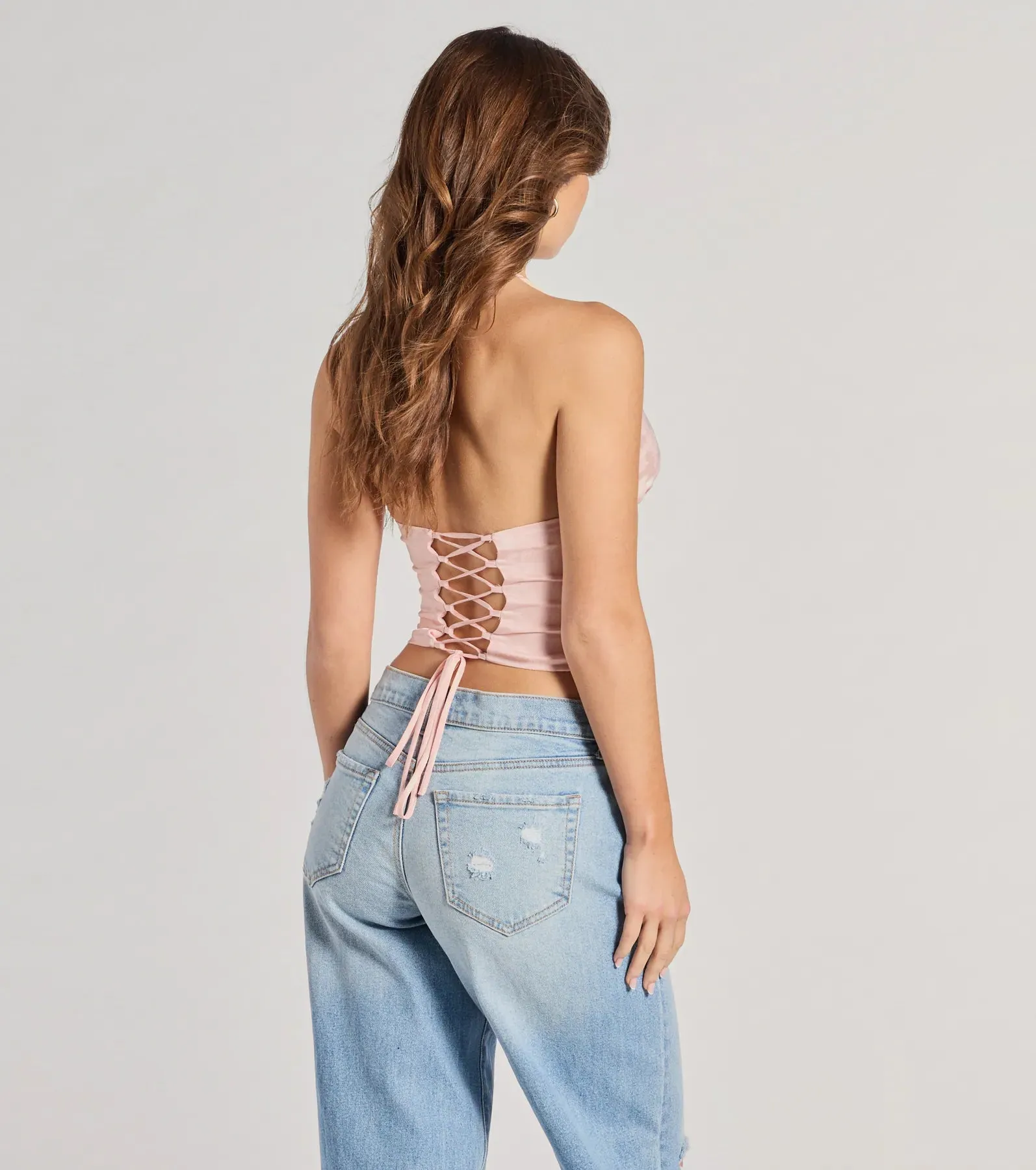 All The Feels Halter Lace-Up Floral Satin Corset Top sold by Windsor product image thumbnail 2