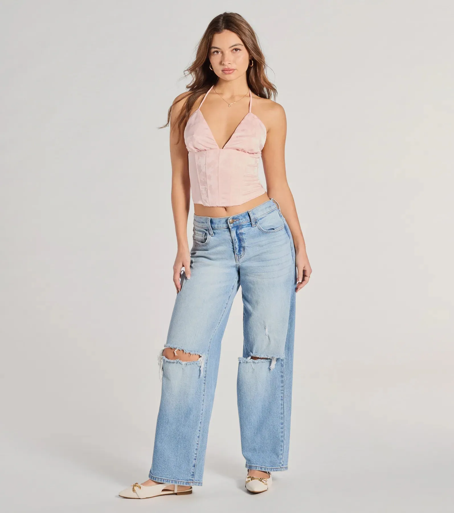 All The Feels Halter Lace-Up Floral Satin Corset Top sold by Windsor product image thumbnail 3